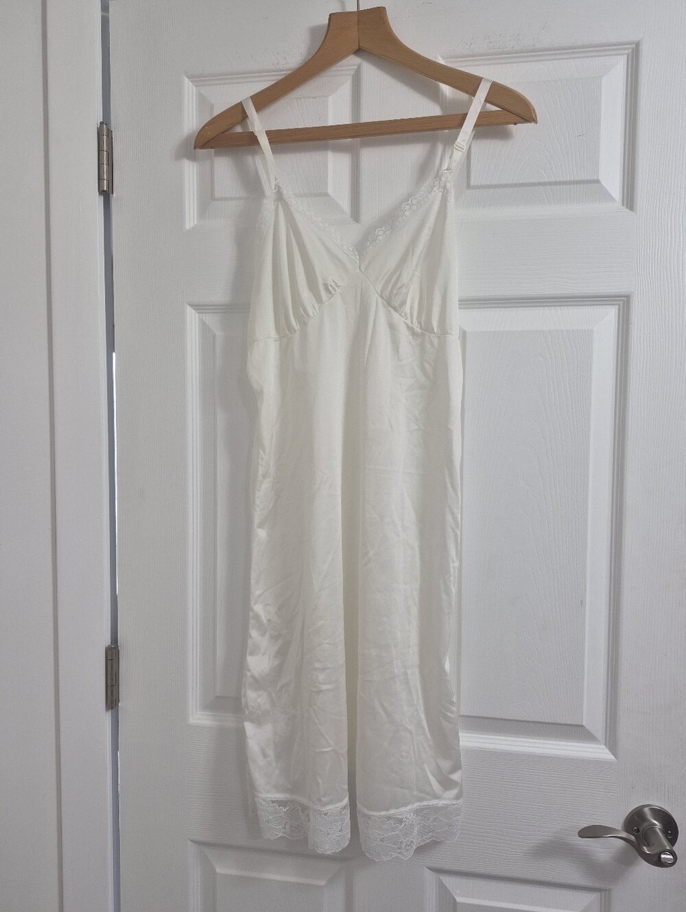 Vintage Cream Satin Lace-Trim Slip